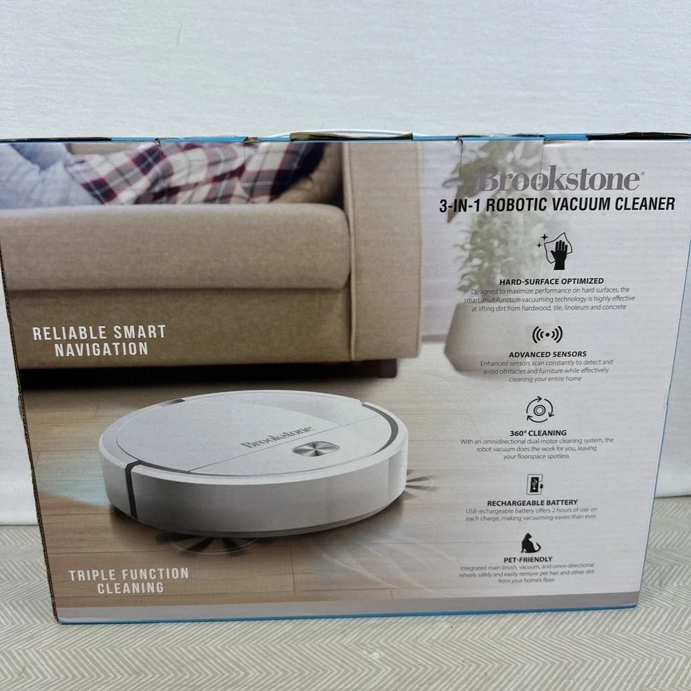 Brookstone Robotic Vacuum Cleaner 3 In 1 Designed For Hard Surfaces Sweeps Dusts